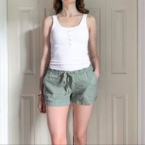 Olive green paper bag shorts